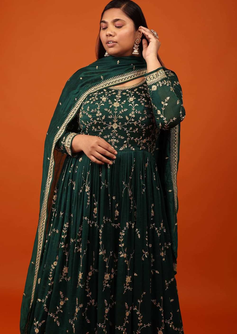 Deep Green Anarkali Suit In Georgette With Zari And Sequin Embroidered Floral Jaal