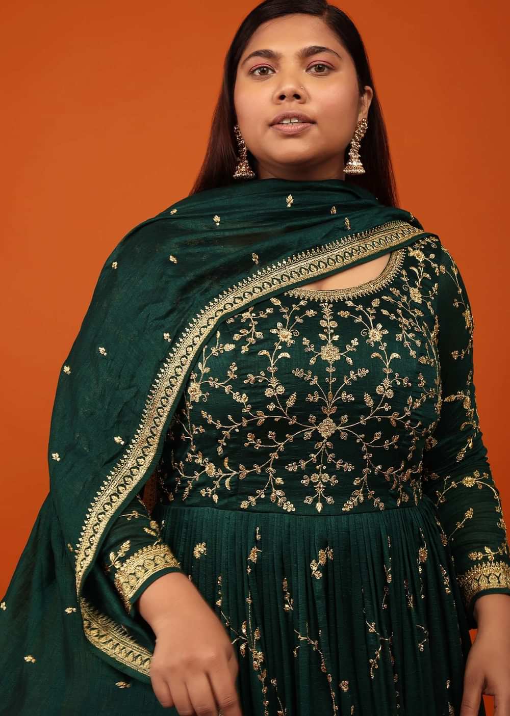 Deep Green Anarkali Suit In Georgette With Zari And Sequin Embroidered Floral Jaal