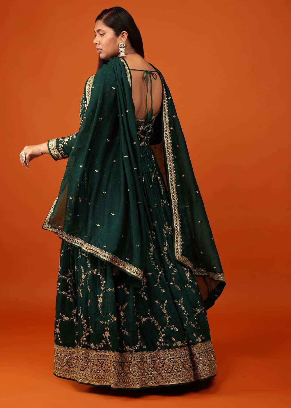 Deep Green Anarkali Suit In Georgette With Zari And Sequin Embroidered Floral Jaal