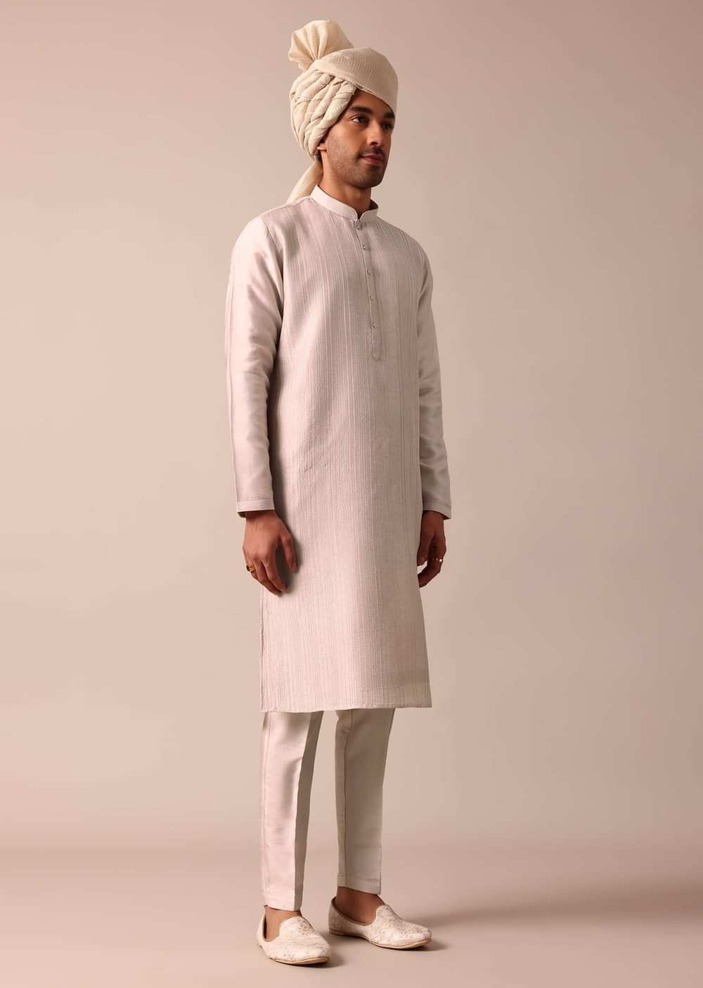 Exquisite Beige Silk Sherwani With Intricate Embroidery