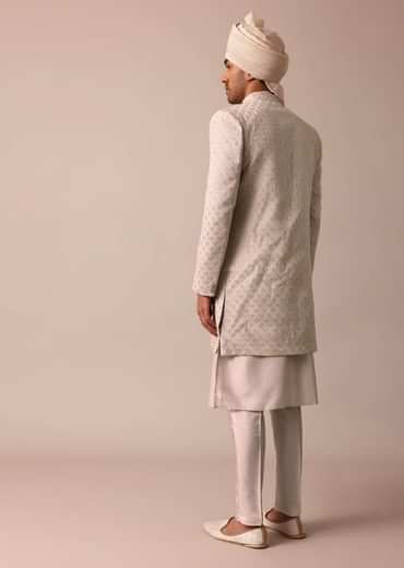 Exquisite Beige Silk Sherwani With Intricate Embroidery