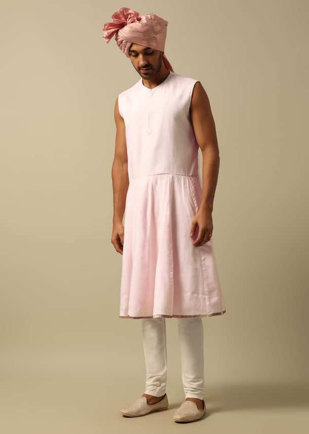 Exquisite Pink Raw Silk Sherwani