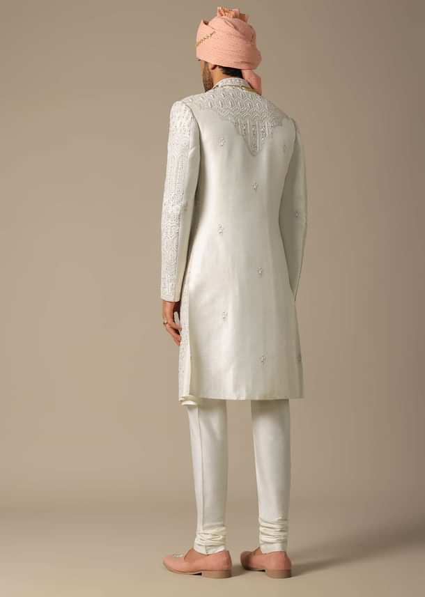 Exquisite White Silk Sherwani Set