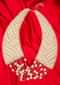 Fabric based chocker necklace with silver chain strings with pearls at the center