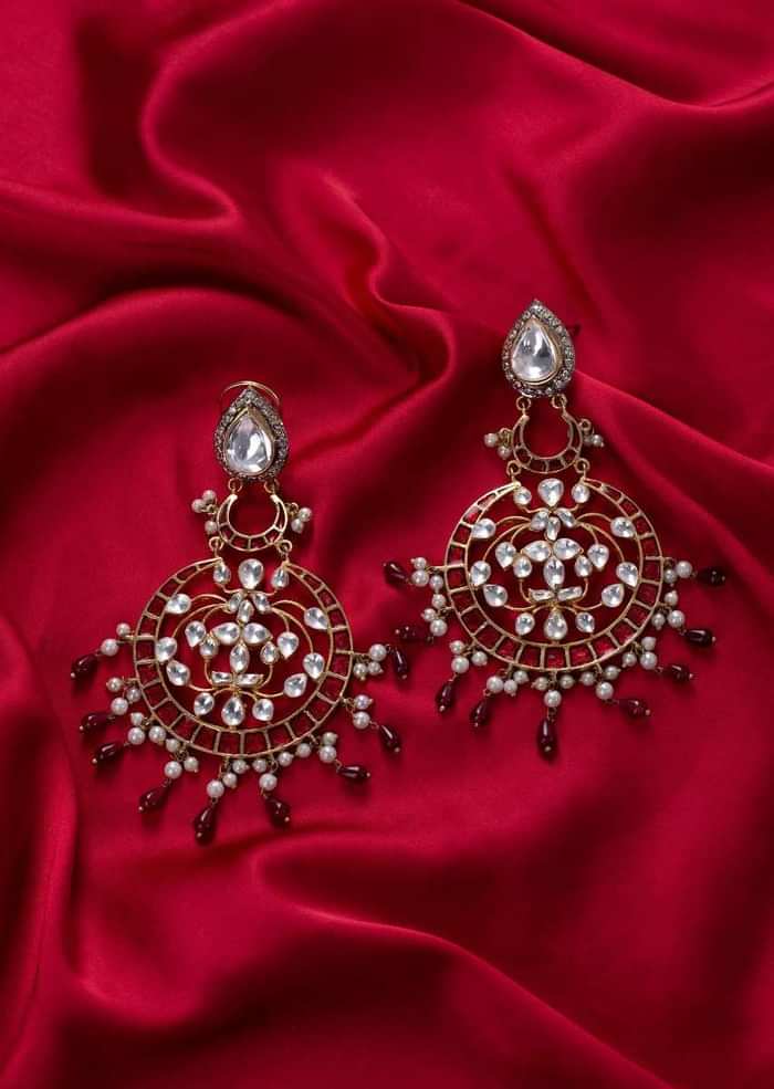 Fancy Traditional Earring Wit Cut Outs And Drops Online - Kalki Fashion