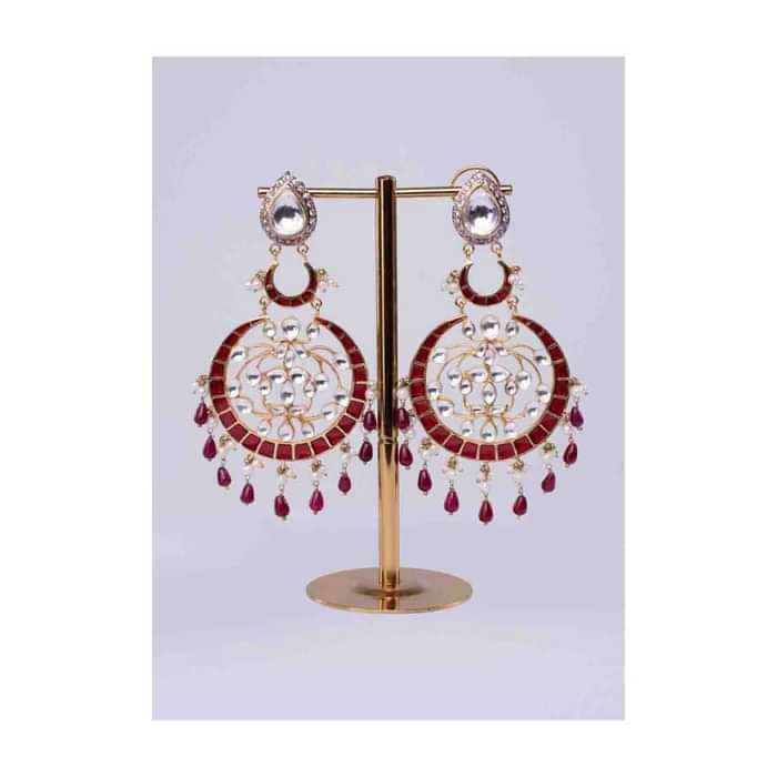 Fancy Traditional Earring Wit Cut Outs And Drops Online - Kalki Fashion