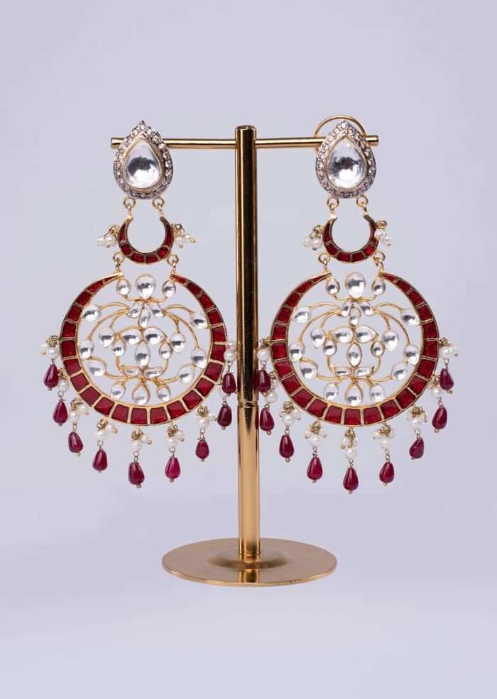 Fancy Traditional Earring Wit Cut Outs And Drops Online - Kalki Fashion
