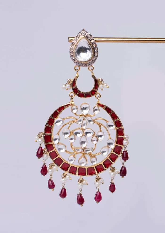 Fancy Traditional Earring Wit Cut Outs And Drops Online - Kalki Fashion