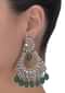 Fancy triangular earrings with crystals, bugle beads, stones and green beads only on Kalki