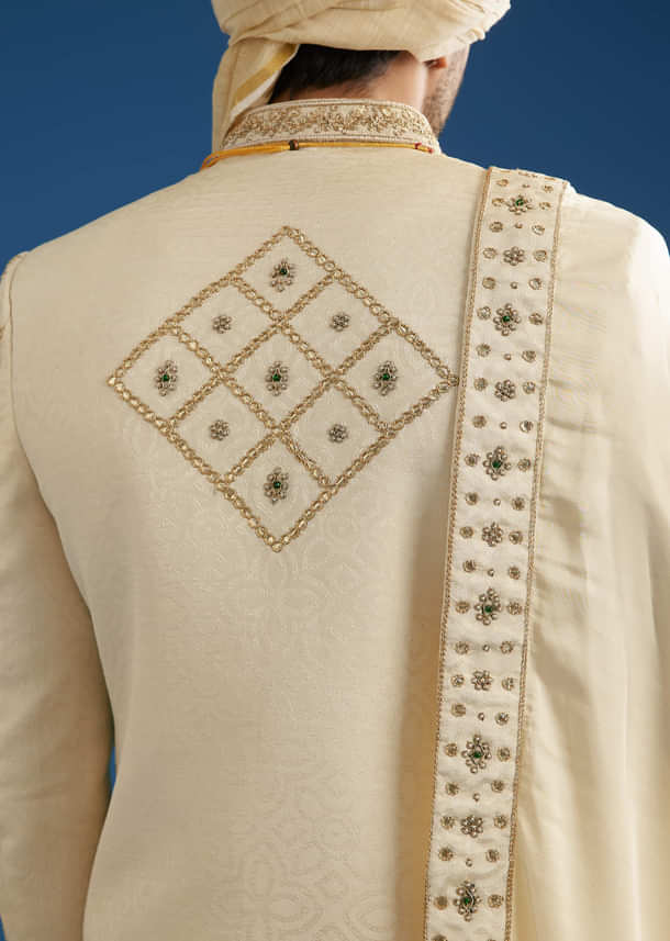 Faun Silk Groom Sherwani Set With Gota And Zardosi Work