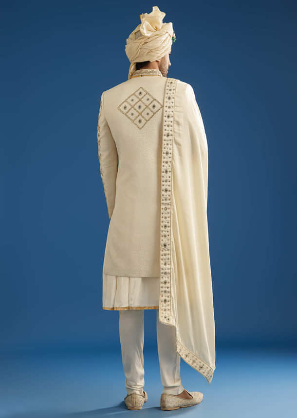 Faun Silk Groom Sherwani Set With Gota And Zardosi Work