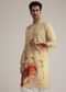 Fawn Linen Kurta Set With Butterfly Inspired Abstract Print