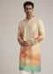 Fawn Linen Ombre Kurta Set With Floral Print