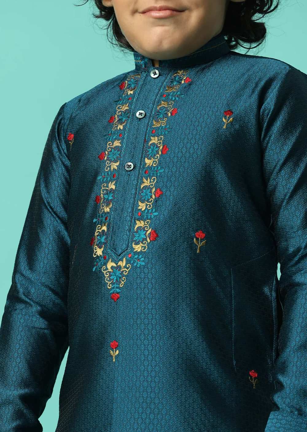 Festive Embroidered Silk Kurta Set For Boys