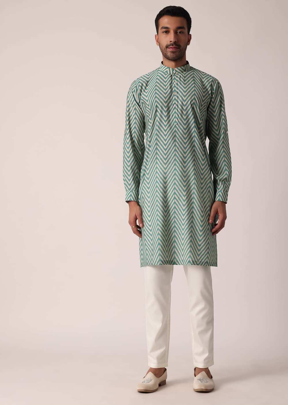 Festive Green Jacket Kurta Set For Men