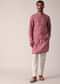 Festive Pink Jacket Kurta Set For Men With All-Over Print