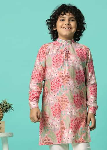 Festive Pink Kurta Set For Boys