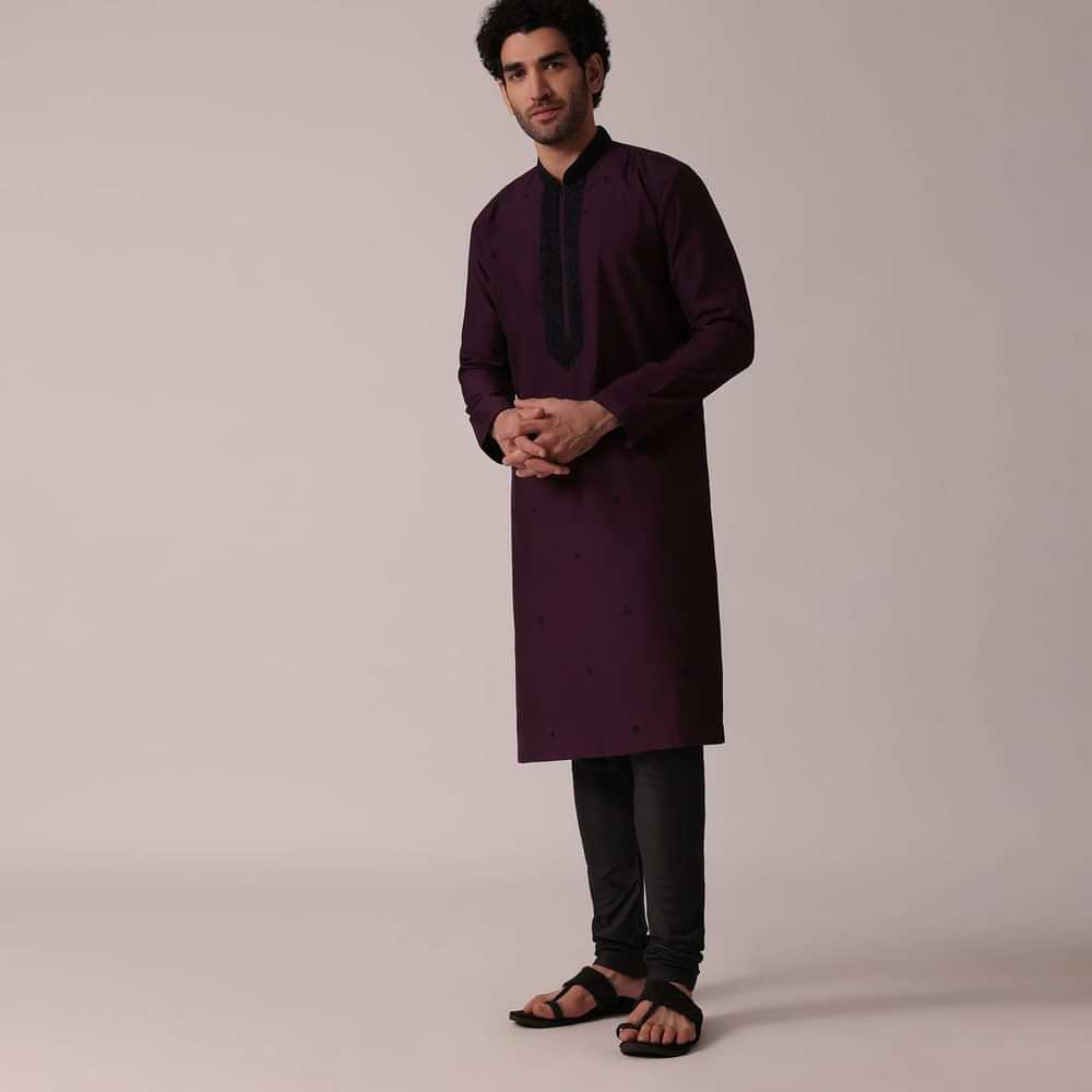 Festive Purple Silk Kurta Set For Men