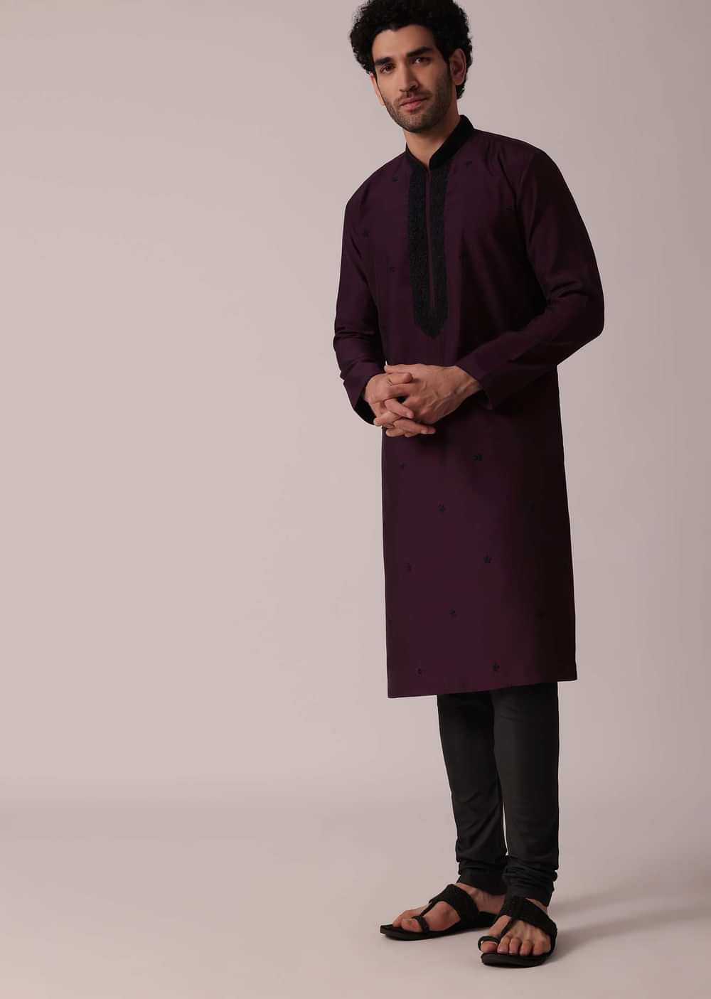 Festive Purple Silk Kurta Set For Men