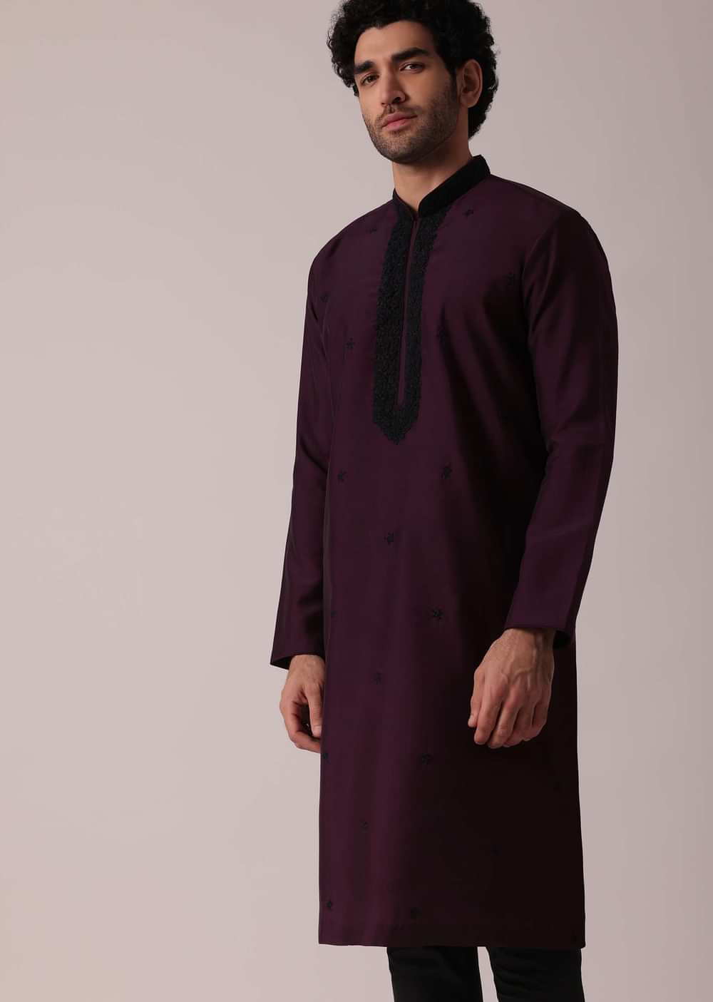 Festive Purple Silk Kurta Set For Men