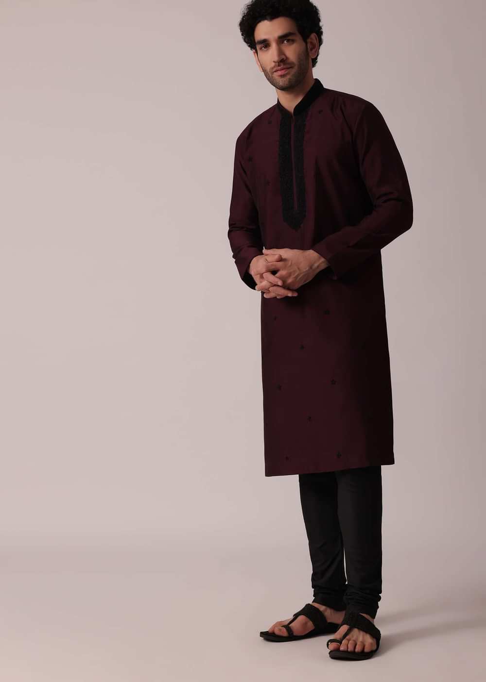 Festive Purple Silk Kurta Set For Men