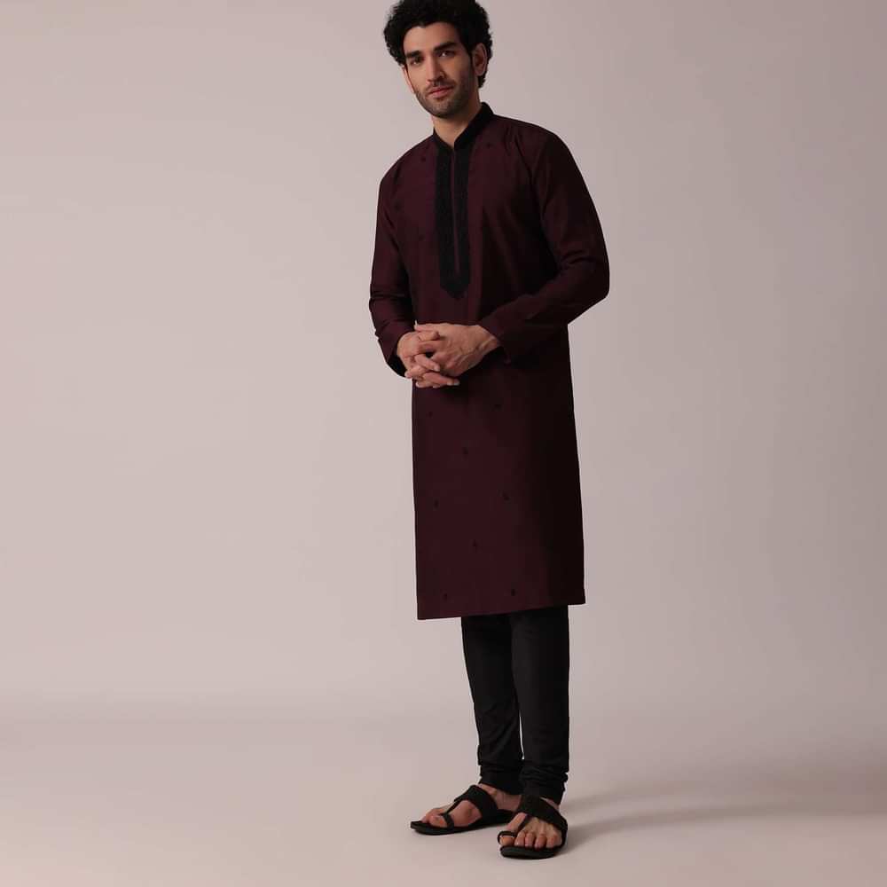 Festive Purple Silk Kurta Set For Men