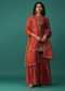 Fiery Red Embroidered Kurti And Sharara Set In Chanderi Silk