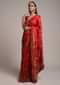 Fiery Red Saree In Dola Silk With Brocade Floral Buttis And Bandhani Border Online - Kalki Fashion