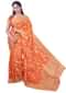 Fire orange banarasi silk sari with weaved pattern only on Kalki