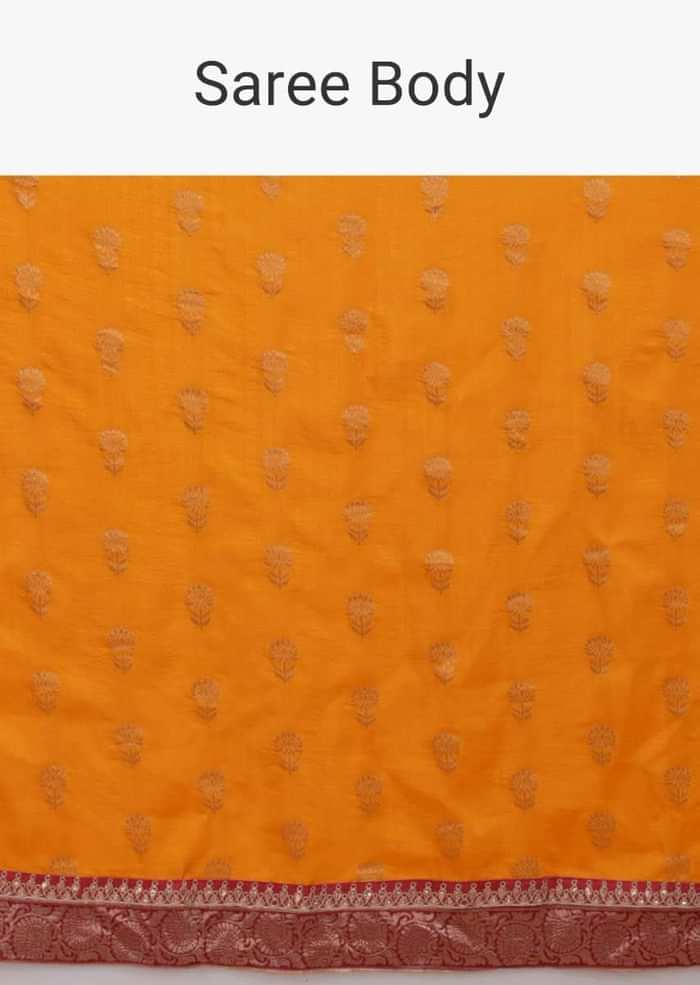 Fire Yellow Saree With Weaved Floral Buttis And Bandhani Printed Pallu Online - Kalki Fashion