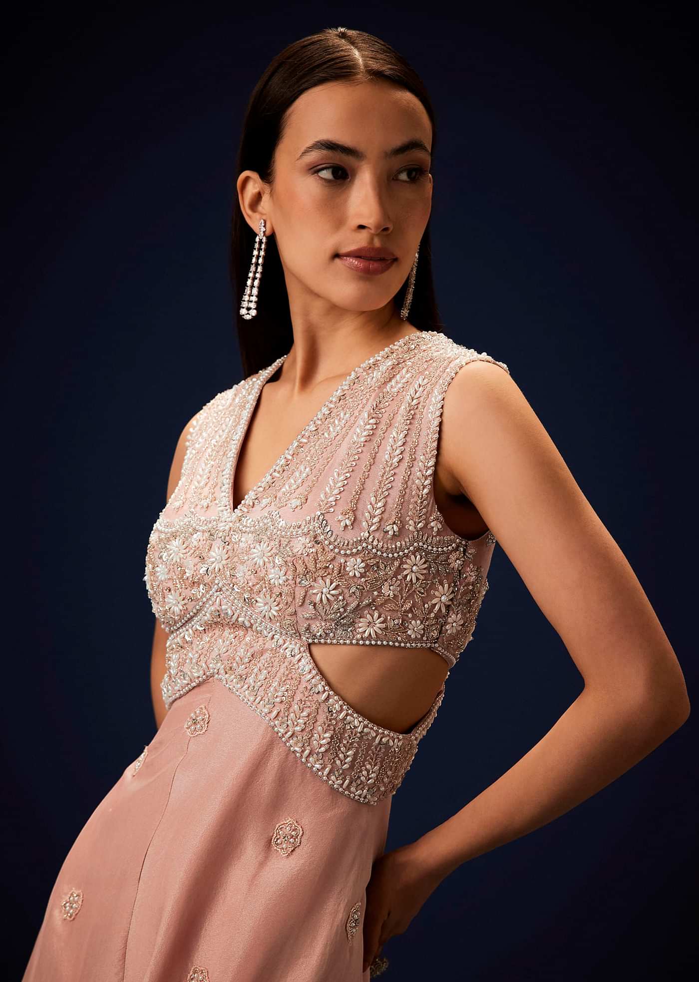 Flaming Peach Hand Embroidered Double Layer Jumpsuit