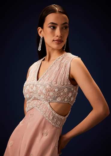 Flaming Peach Hand Embroidered Double Layer Jumpsuit