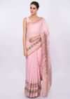 Flamingo pink linen saree with weaved and zardosi work  only on Kalki