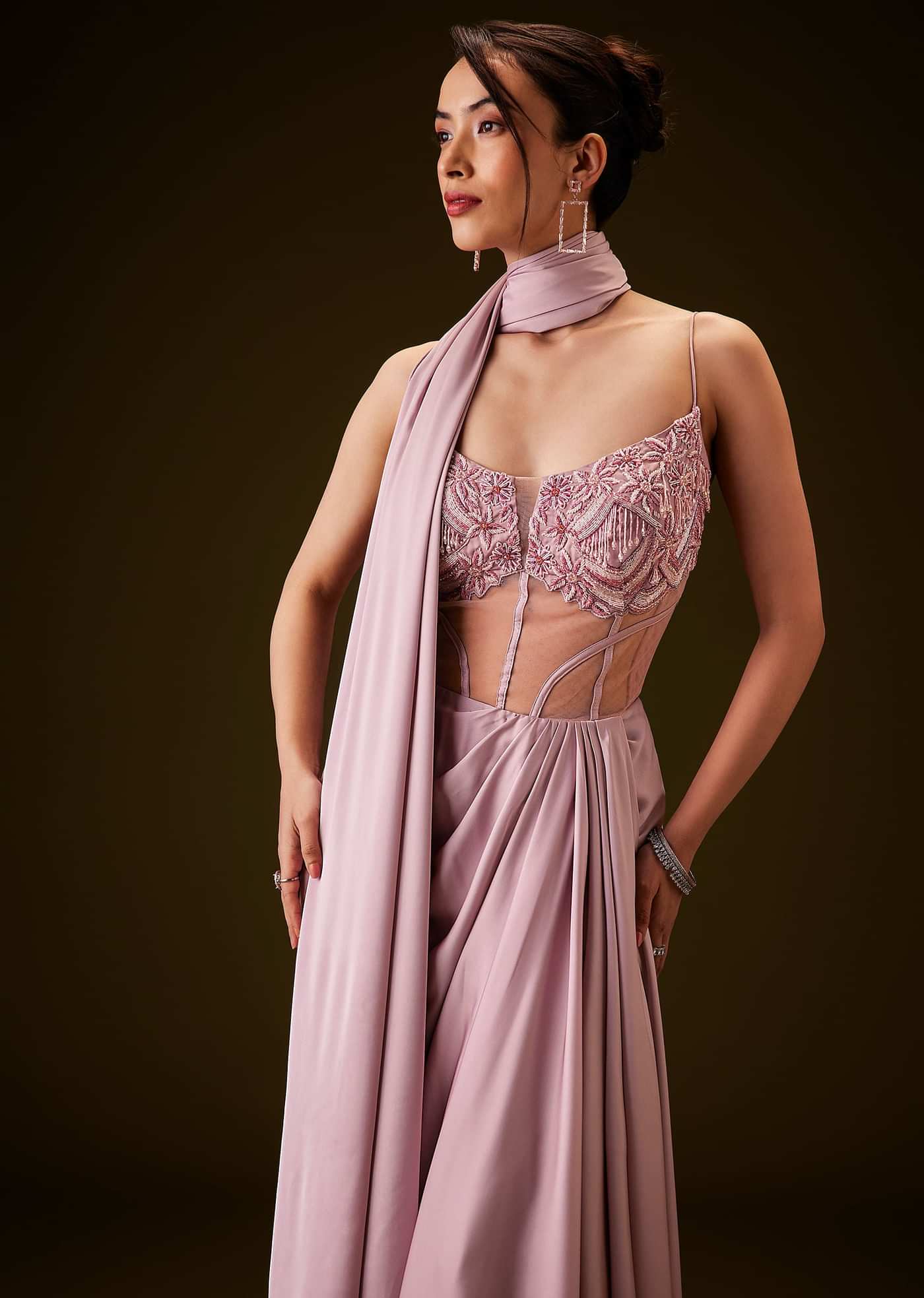 Flamingo Pink Pre Draped Indo Western Saree
