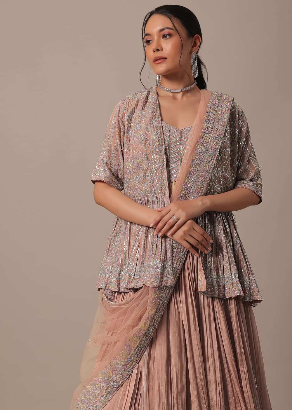 Onion Pink Indo Fusion Lehenga Set