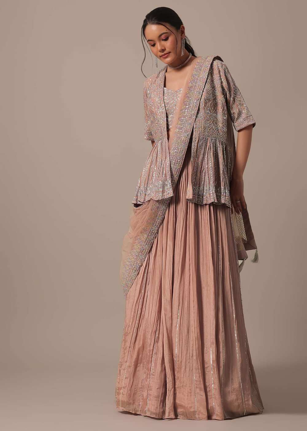 Onion Pink Indo Fusion Lehenga Set