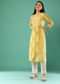 Flax Yellow Straight Cut Kurta In Cotton With Batik Printed Leaf Motifs Online - Re By Kalki