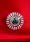Floral shape ring adorn with buggle beads and emerald green stone only on Kalki