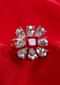 Floral shape ring with pearl cut diamond and pink princess cut stone only on kalki
