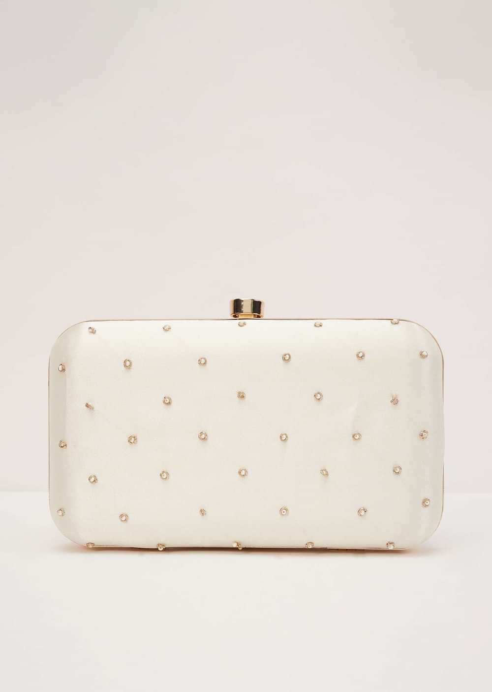 Floral Embroidered Clutch With White Silk Base