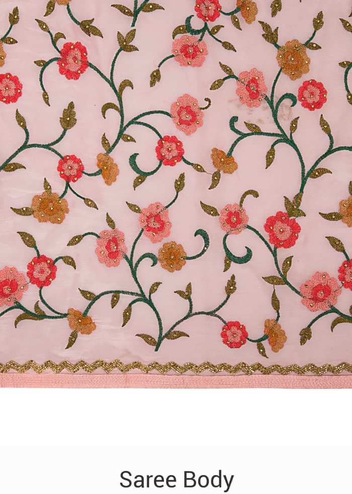 Floss pink saree in resham jaal and cut dana border only on Kalki