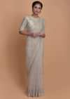 Fog Grey Saree In Organza With Scattered Sequins All Over And Embroidered Buttis Online - Kalki Fashion