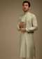 Fog Green Kurta Set In Silk With Resham And Sequins Abla Embroidered Striped Design