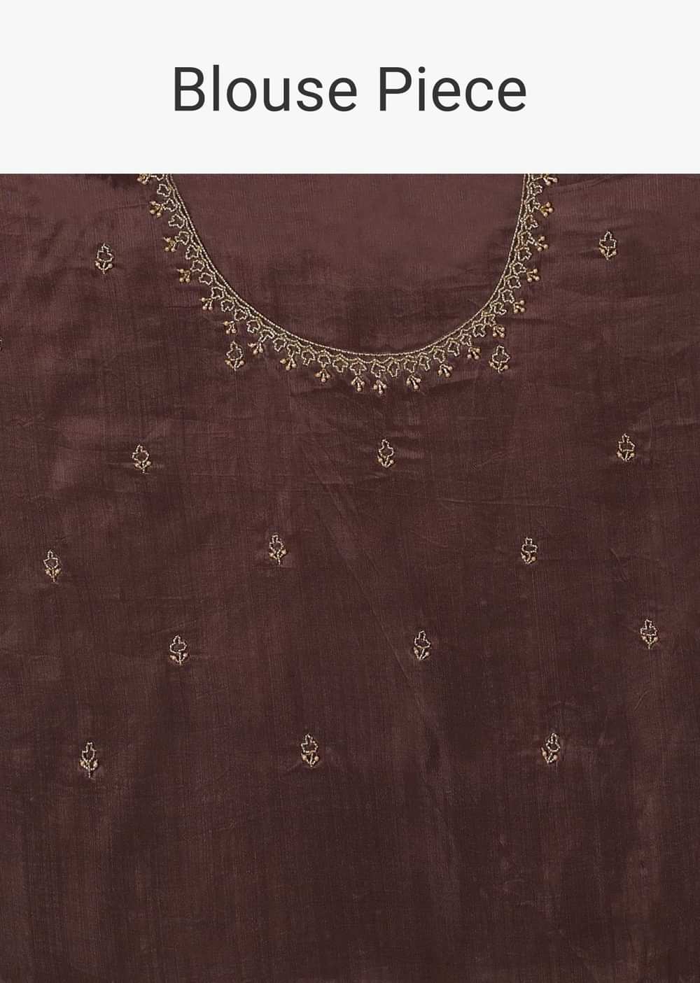 Fog Grey Saree In Organza With A Wide Floral Embroidered Pallu With Tassels