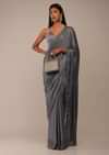 Folkstone Grey Saree With Stones Embellishment, Crafted In Chiffon With Scattered Stones