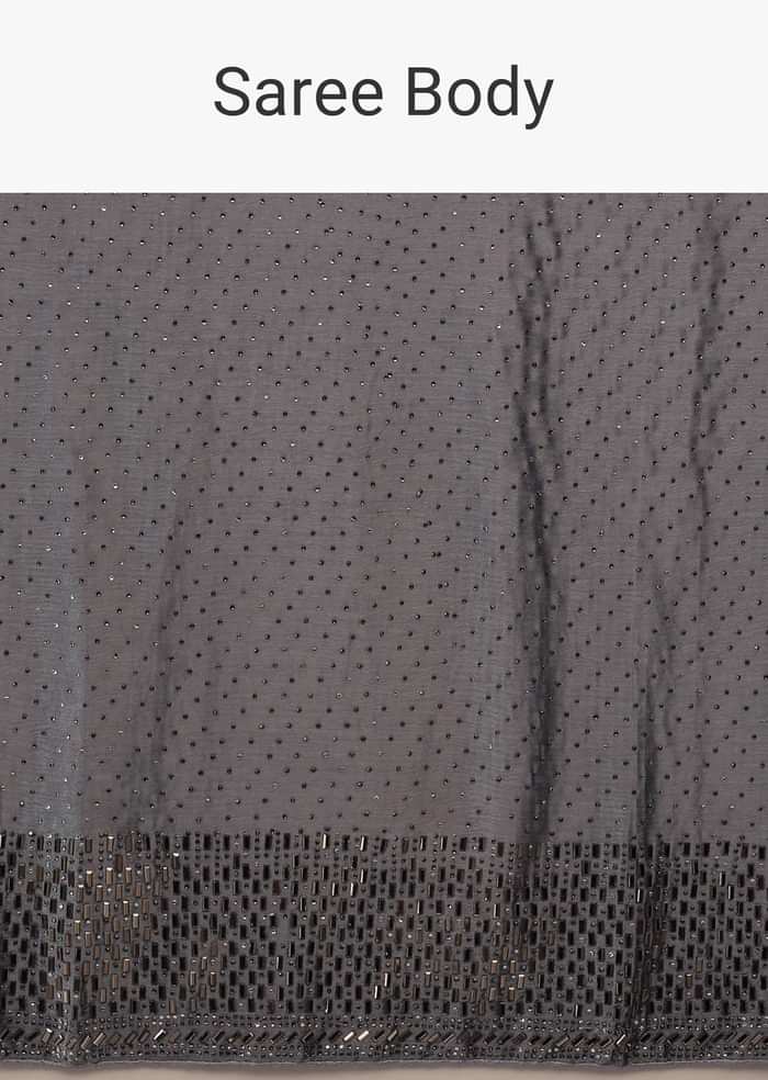 Folkstone Grey Saree With Stones Embellishment, Crafted In Chiffon With Scattered Stones