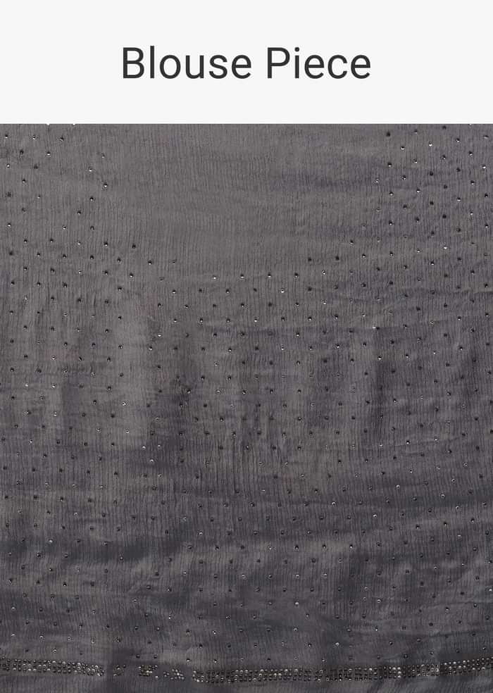 Folkstone Grey Saree With Stones Embellishment, Crafted In Chiffon With Scattered Stones