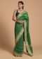 Forest Green Saree In Georgette With Brocade Woven Mesh And Bandhani Design