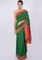 Forest green silk saree with red bandhani printed pallo only on kalki