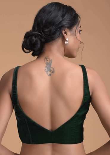 Forest Green Sleeveless Blouse With Sweetheart Neckline